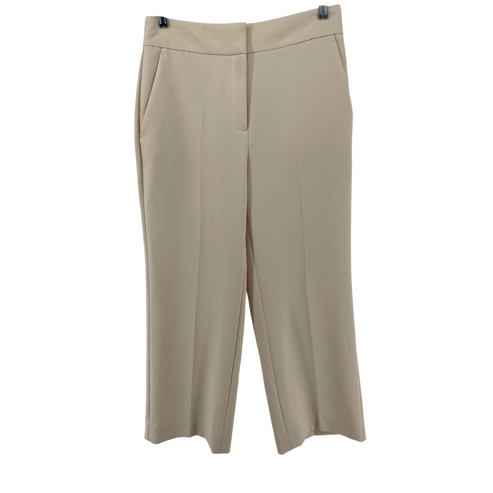 Career Trousers Pants Womens 2 Cream Cropped Wide Leg Tailored Old Money Classic